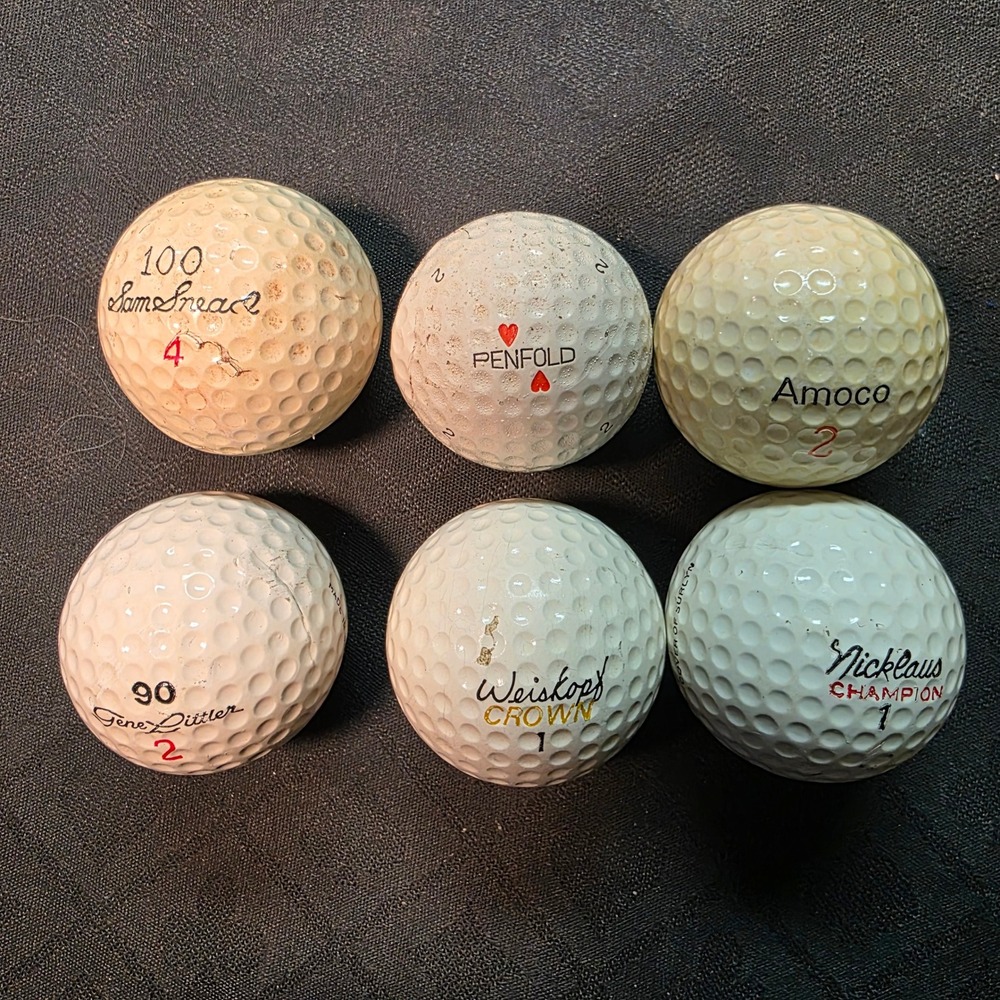 Vintage Golf Balls Lot Sam Snead Nicklaus Penfold Amoco White Sports Dadcore 6pc